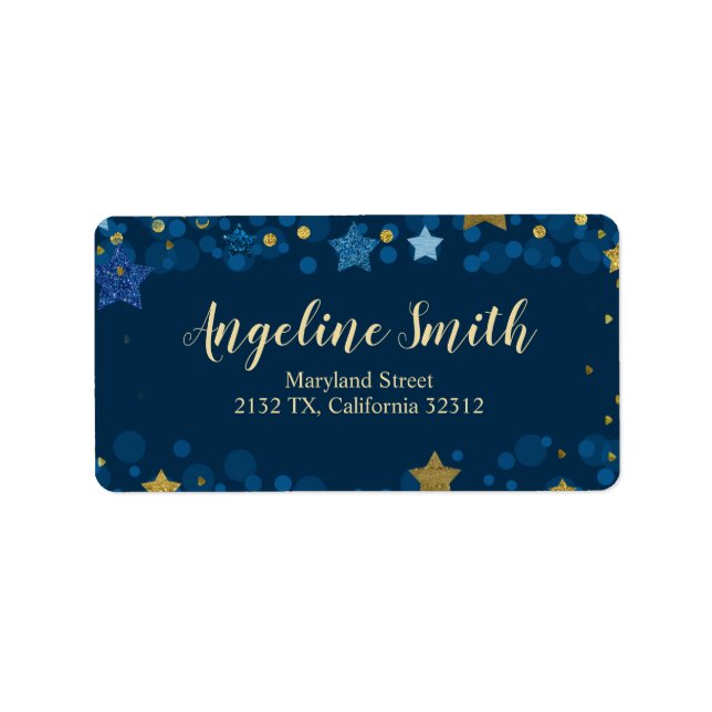 Over The Moon Navy Blue Baby Shower Address Label (Front)