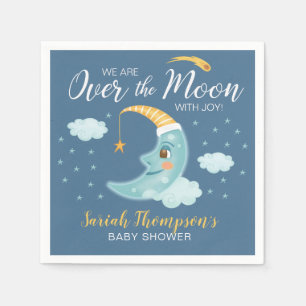 Over the Moon Navy Blue Boy Baby Shower Napkin