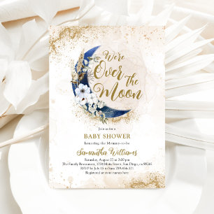 Over the Moon Navy Blue Photo Baby Boy Shower  Invitation