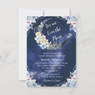 over the moon navy botanical baby shower  invitation