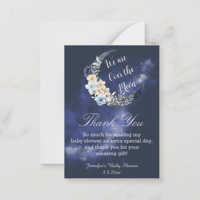 over the moon navy floral thank you baby shower  card (Front)