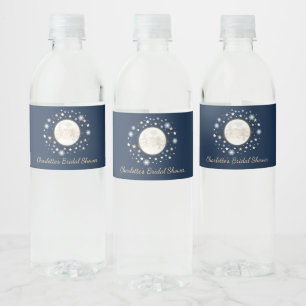 Over the Moon / Navy Gold Celestial Twinkle Star Water Bottle Label