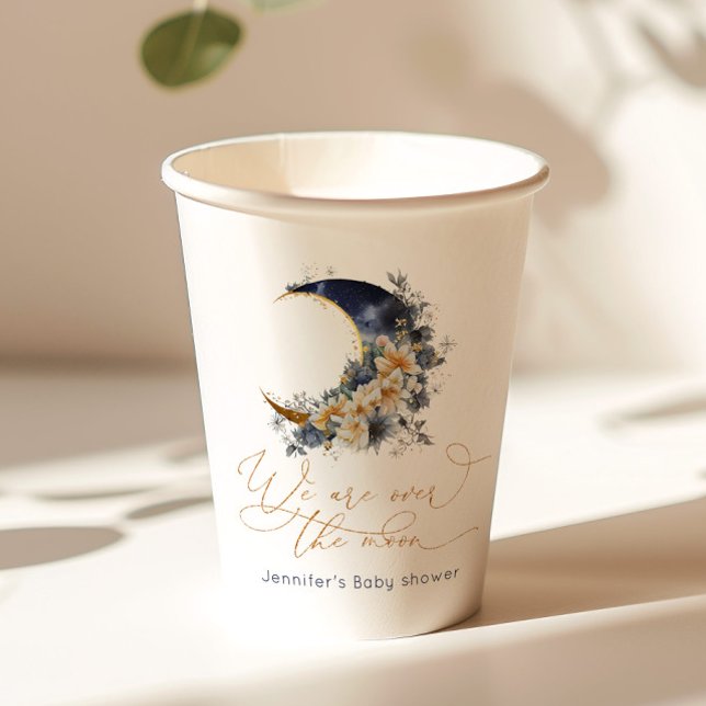 Over the moon navy gold foil baby shower paper cups (Creator Uploaded)