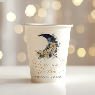 Over the moon navy gold foil baby shower paper cups