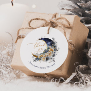 Over the moon navy gold foil thank you favour tags