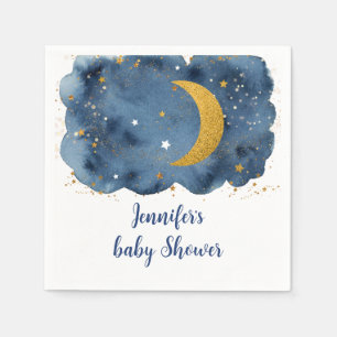 Over the Moon Navy Gold Galaxy Baby Shower Napkin