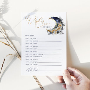 Over the moon navy gold Wishes for baby card