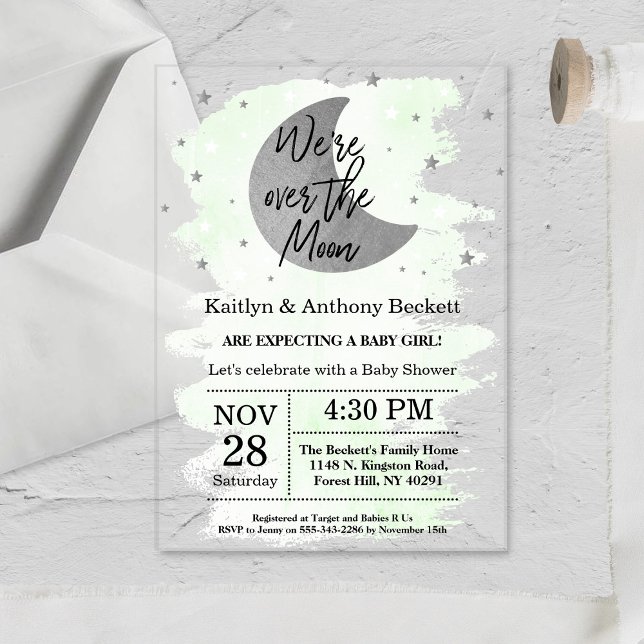 Over The Moon | Neutral Baby Shower Acrylic Invitations (Creator Uploaded)