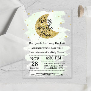 Over The Moon   Neutral Baby Shower Acrylic Invitations