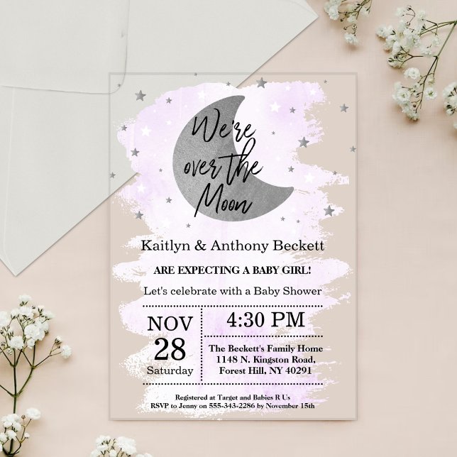 Over The Moon | Neutral Baby Shower Acrylic Invitations (Creator Uploaded)