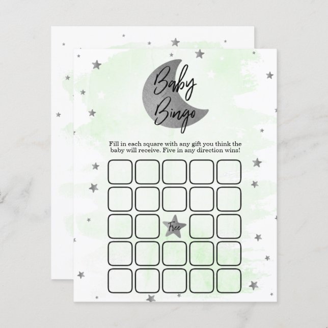 Over The Moon | Neutral Baby Shower Bingo (Front/Back)