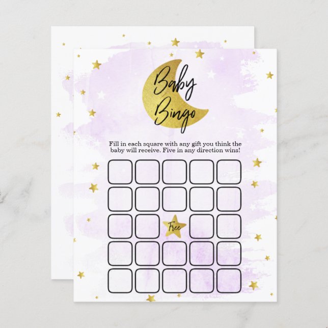 Over The Moon | Neutral Baby Shower Bingo (Front/Back)