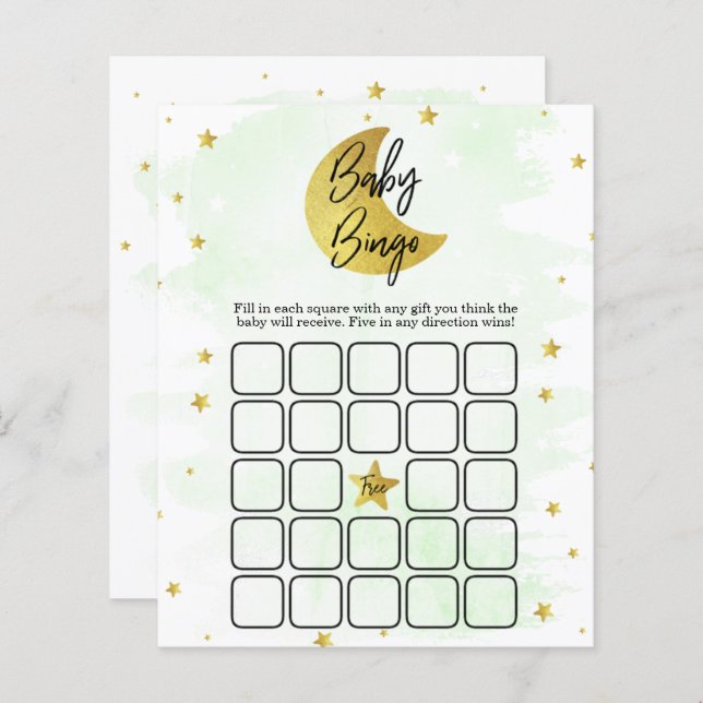 Over The Moon | Neutral Baby Shower Bingo (Front/Back)