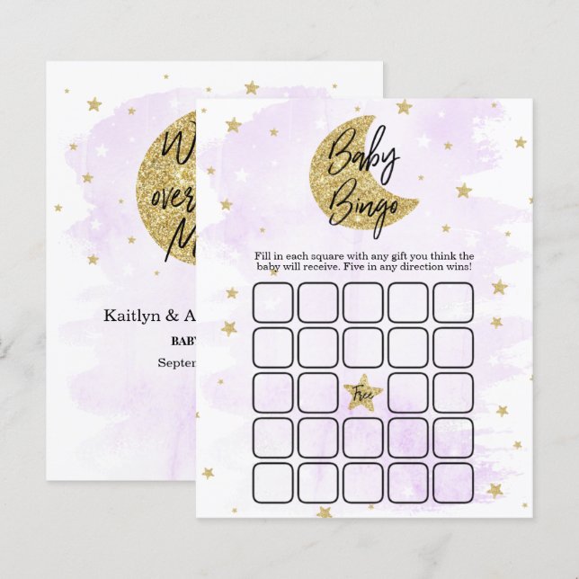 Over The Moon | Neutral Baby Shower Bingo (Front/Back)