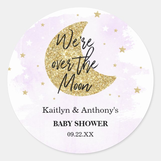 Over The Moon | Neutral Baby Shower Classic Round Classic Round Sticker (Front)