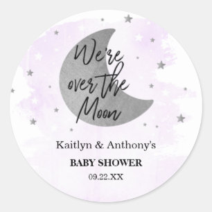 Over The Moon Neutral Baby Shower Classic Round Sticker