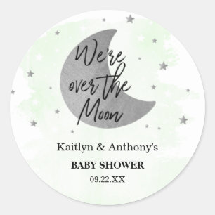 Over The Moon Neutral Baby Shower Classic Round Sticker