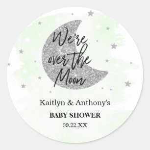 Over The Moon   Neutral Baby Shower Classic Round Sticker