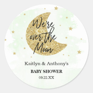 Over The Moon   Neutral Baby Shower Classic Round Sticker