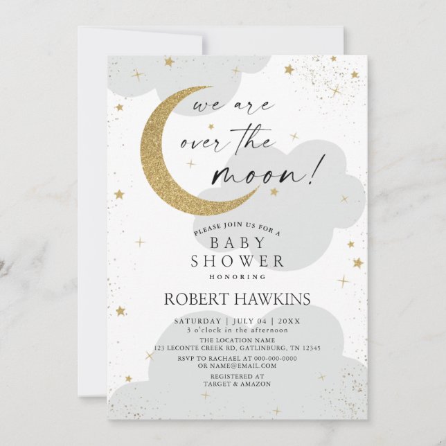 Over the Moon Neutral Baby Shower Invitation (Front)