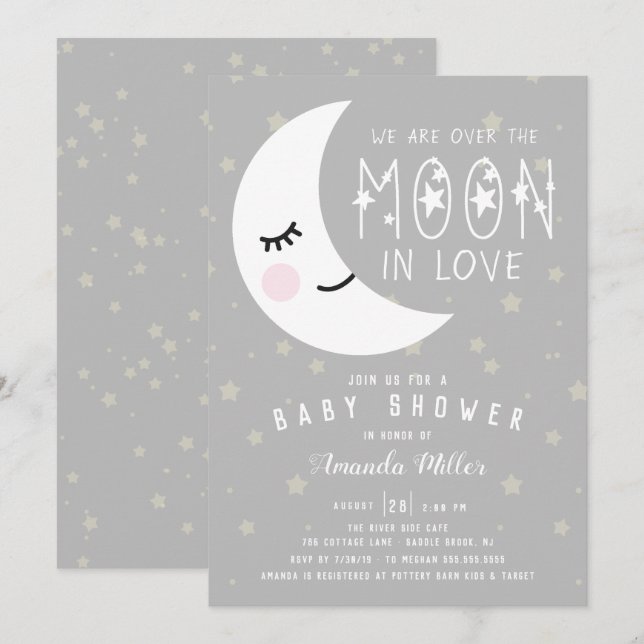 Over The Moon Neutral Baby Shower Invitation (Front/Back)