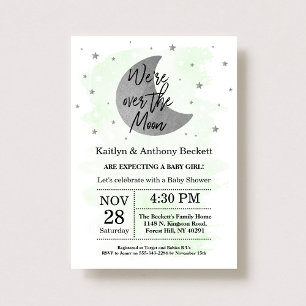 Over The Moon   Neutral Baby Shower Invitation