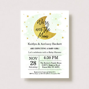 Over The Moon   Neutral Baby Shower Invitation
