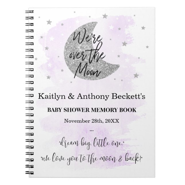 Over The Moon | Neutral Baby Shower Memory Book (Front)
