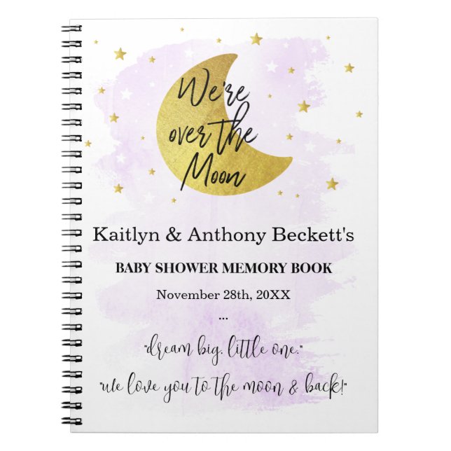 Over The Moon | Neutral Baby Shower Memory Book (Front)