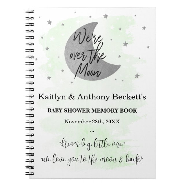 Over The Moon | Neutral Baby Shower Memory Book (Front)