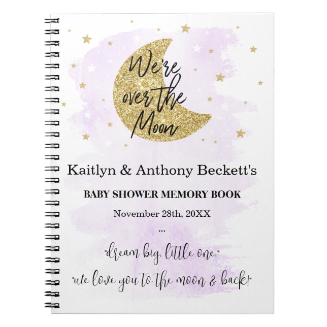 Over The Moon | Neutral Baby Shower Memory Book (Front)
