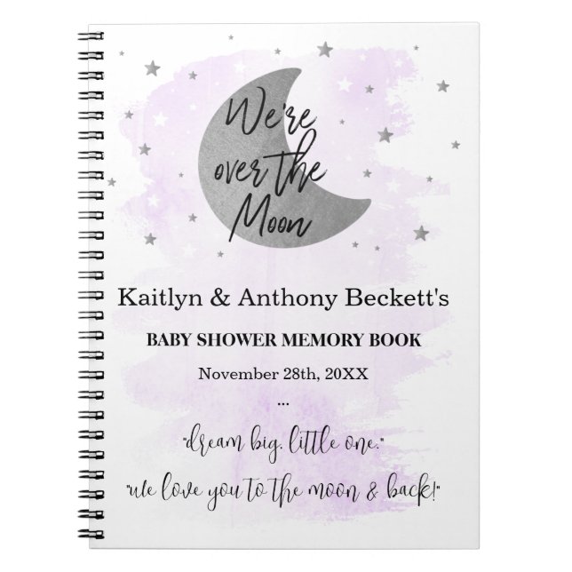 Over The Moon | Neutral Baby Shower Memory Book (Front)