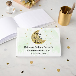 Over The Moon   Neutral Baby Shower Memory Guest Book