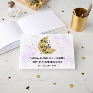 Over The Moon   Neutral Baby Shower Memory Guest Book