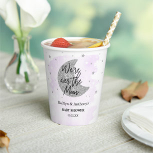 Over The Moon   Neutral Baby Shower Paper Cups
