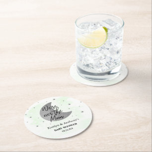 Over The Moon   Neutral Baby Shower Round Paper Coaster