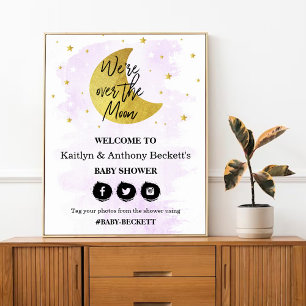 Over The Moon   Neutral Baby Shower Welcome Sign