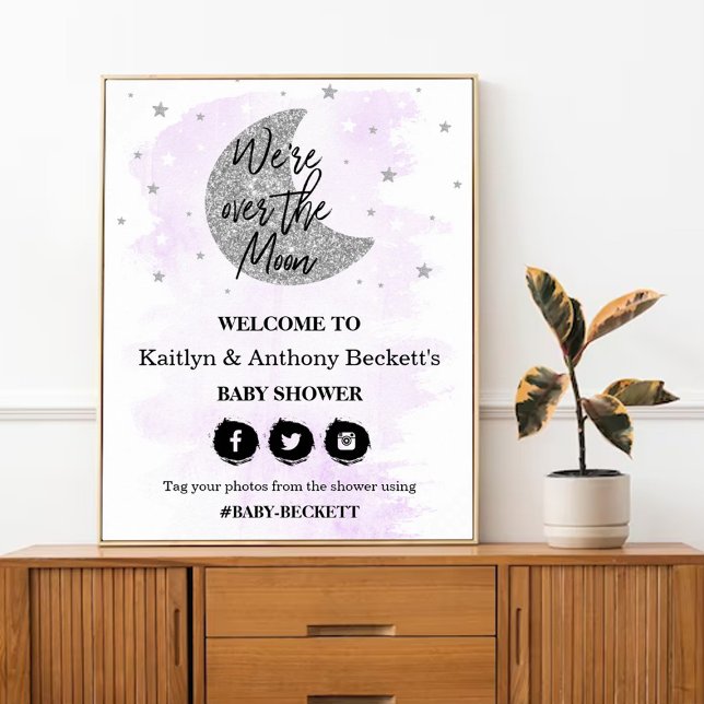 Over The Moon | Neutral Baby Shower Welcome Sign (Creator Uploaded)