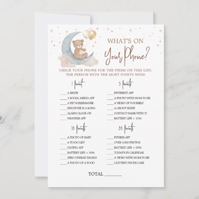 Over the Moon Nursery What's On Your Phone Card (Front)