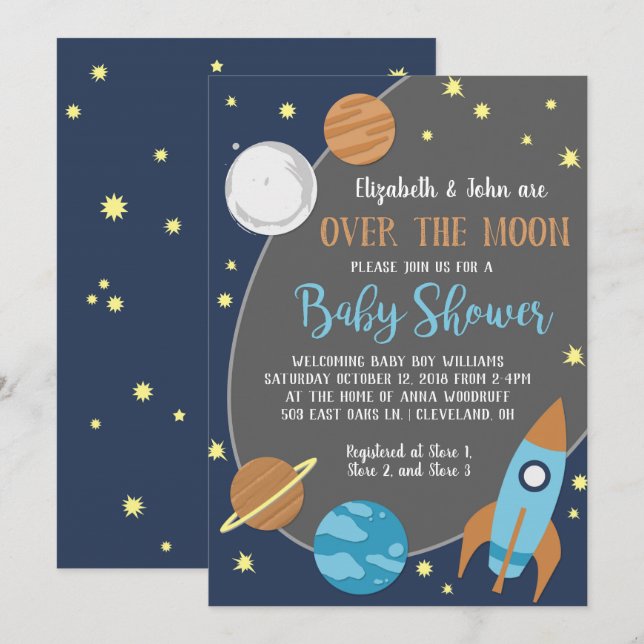 Over the Moon Outer Space Baby Shower Invitation (Front/Back)