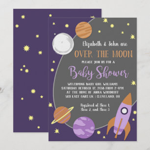 Over the Moon Outer Space Girl Baby Shower Invitation