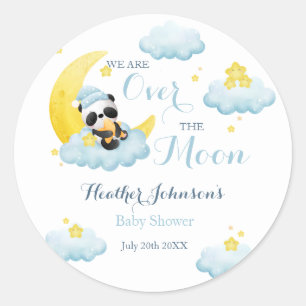 Over The Moon Panda Bear Boy Baby Shower Classic Round Sticker