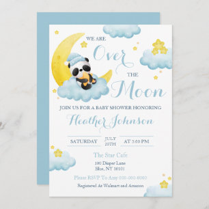 Over The Moon Panda Bear Boy Baby Shower Invitation