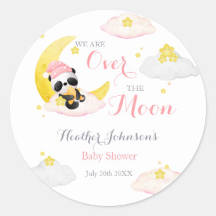 Over The Moon Panda Bear Girl Baby Shower Classic Round Sticker