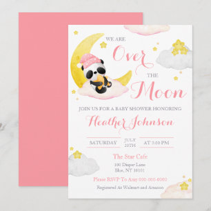 Over The Moon Panda Bear Girl Baby Shower Invitation
