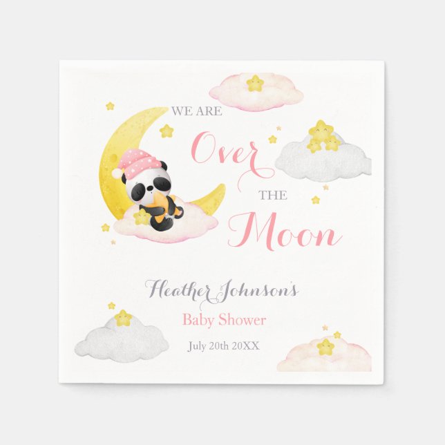 Over The Moon Panda Bear Girl Baby Shower Napkin (Front)