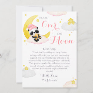 Over The Moon Panda Bear Girl Baby Shower Thank You Card