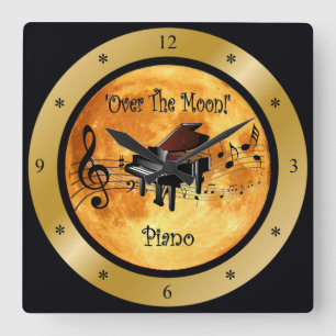 “Over The Moon”~ Piano ~ Musical Scale ~ * ~ Square Wall Clock