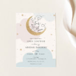 Over the Moon Pink and Blue Baby Shower invitation<br><div class="desc">Baby Shower invitation featuring gold glittery moon and fun script "We are over the moon!"  Personalise with your information or click "click to customise further" to adjust font type,  size,  colour.</div>