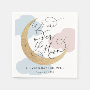Over the Moon Pink and Blue Baby Shower Napkin